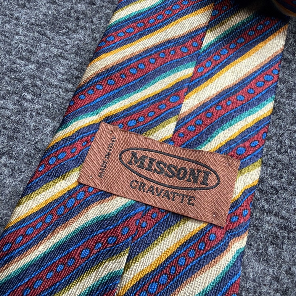 VTG Missoni Cravatte Vibrant Abstract Woven Silk Tie Made Italy Wedding Colorful